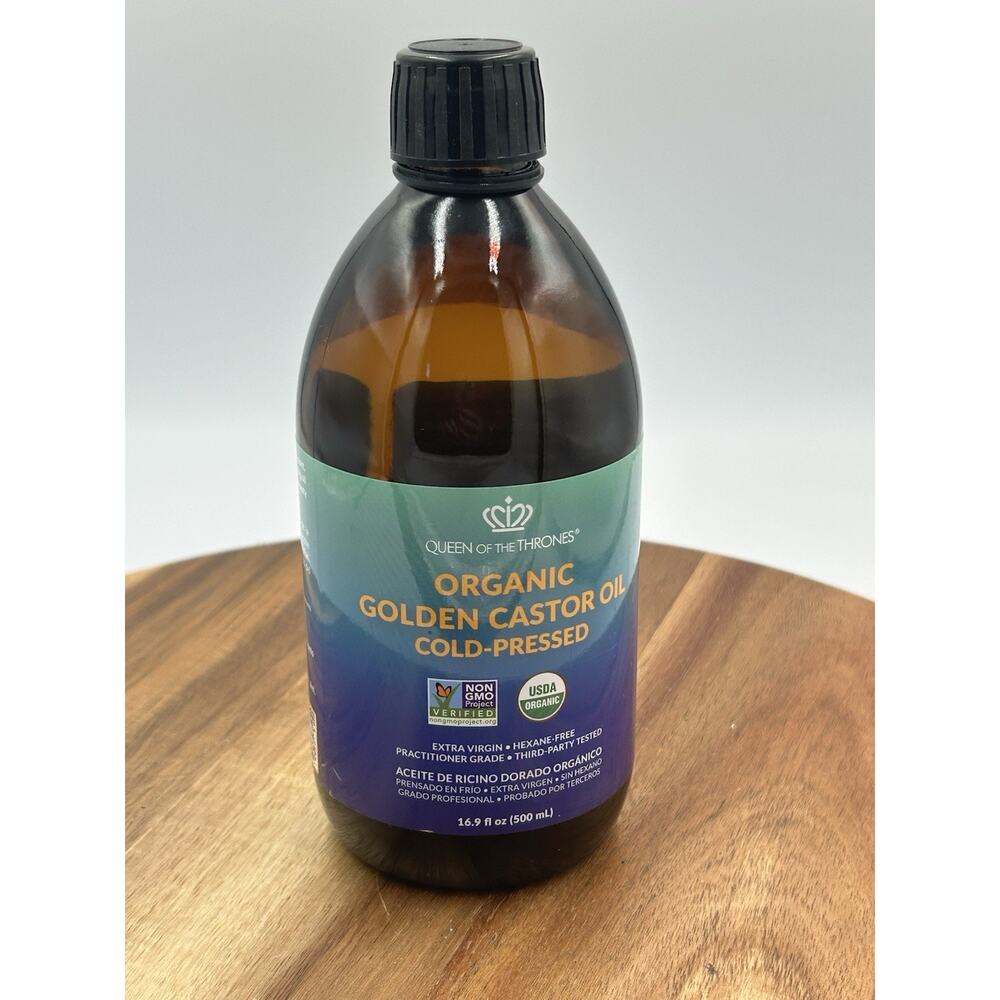 Queen Of The Thrones Organic Golden Castor Oil 16.9 fl oz 500ml New, Open